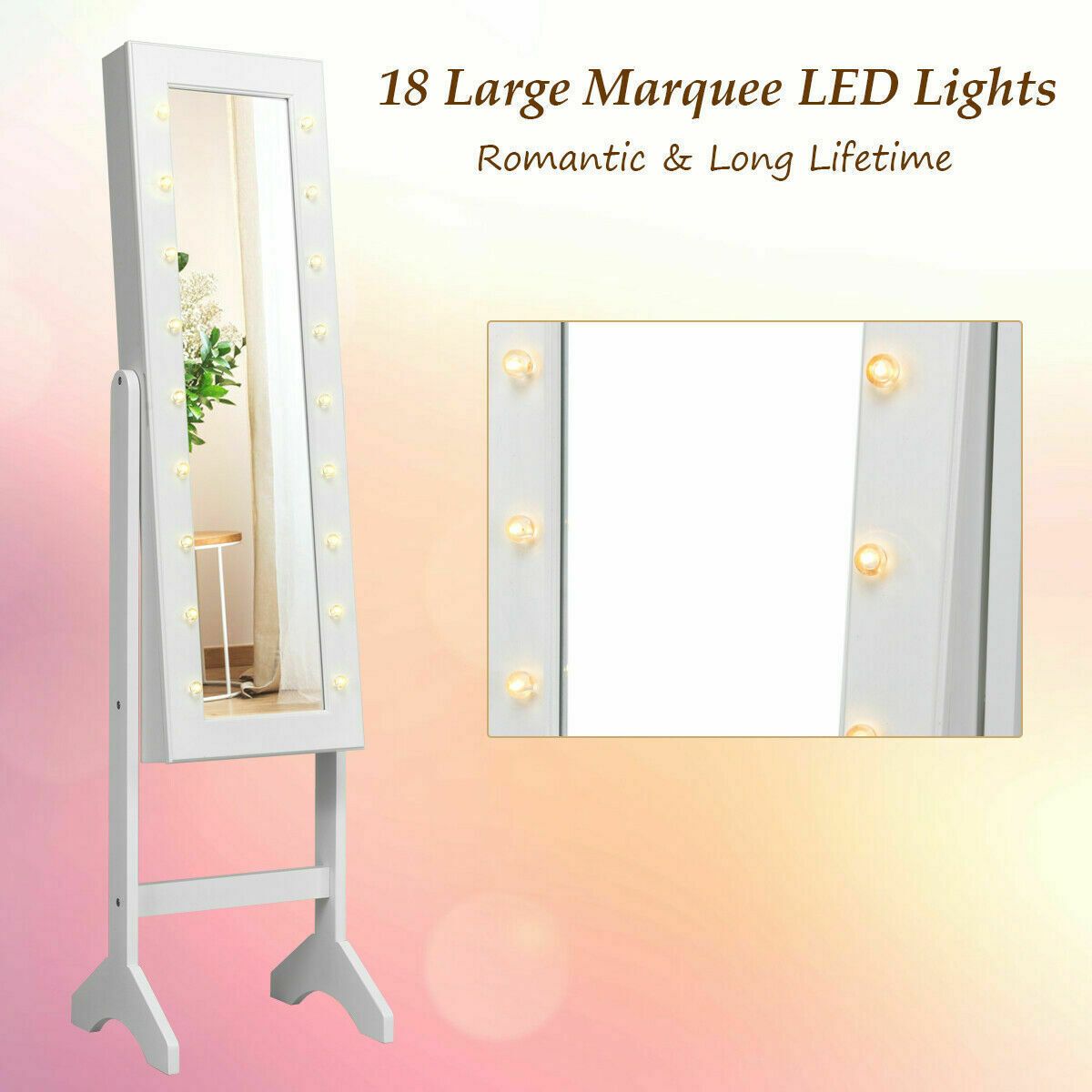 Standing Jewellery Organiser Cabinet with Adjustable Mirror 18 LEDs